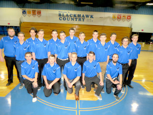 Front row from left, Nic Hobson, Steve Tottingham, Colin Cooke, Spencer Kraft and Hunter Taylor.Middle row from left, Keith Balsillie-Schmaltz, Tristan Thomas, Brett Hobson, Brad Getchel, Jon Sulisz and Ethan Douglas.Back row from left, Coach Rumball, Simon Loffelman, Gage DiFalco, Levi Beadlescomb, Brenden Stamper, Jared Matusik and Connor Howard. Photo by Patrick McAbee. 
