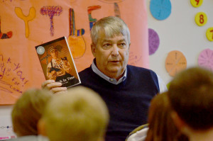 Robert Lytle discusses “A Pitch in Time’ at BFIS on Tuesday. The author has written 11 books. Photo by Mo Voyer.