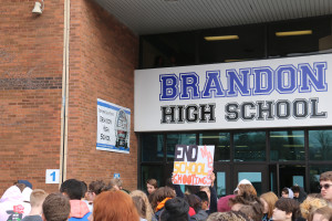 Students at Brandon High School participated in the nation wide walk out March 14 to advocate for stricter gun laws and honor the 17 victims of the Parkland massacre. Photo by Patrick McAbee
